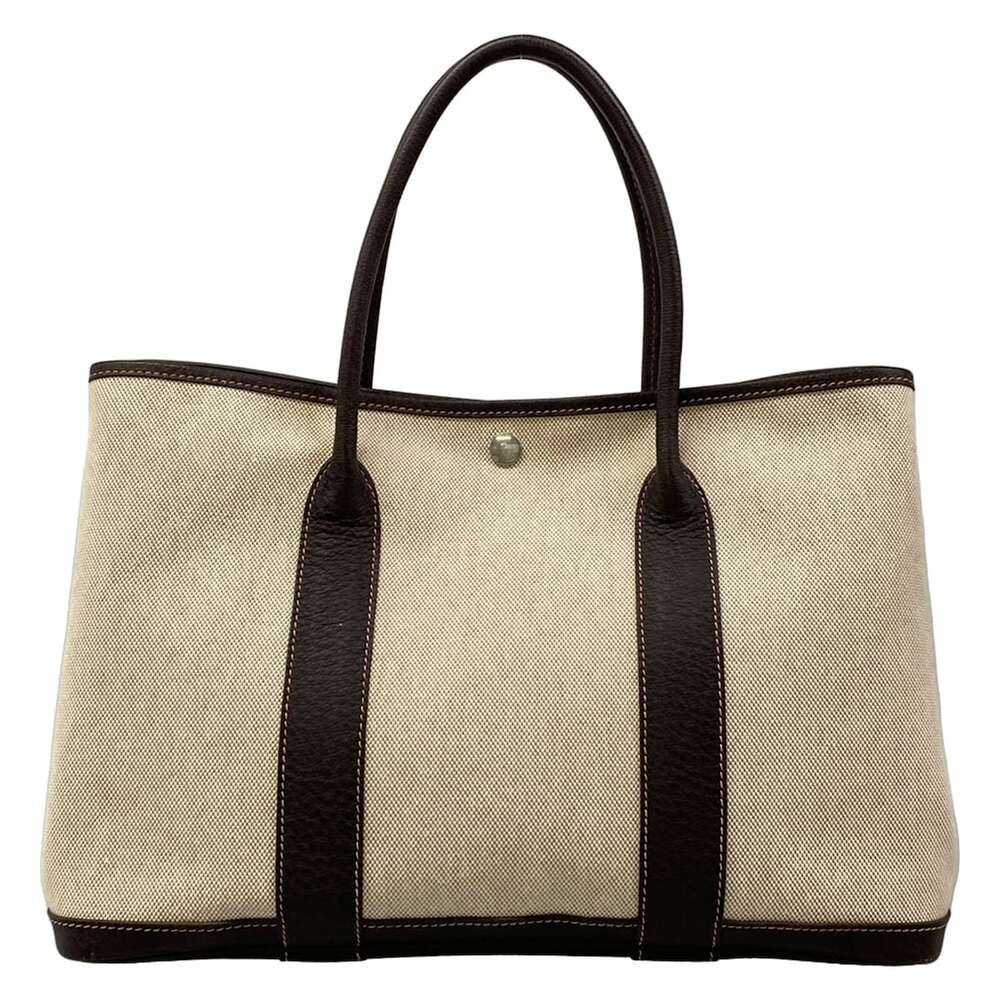 Hermès Garden Party PM Tote Bag Cream Dark Brown Toile H Leather